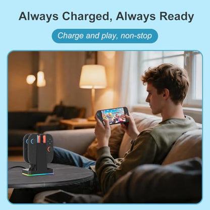 PURBHE Switch 2 JoyCon Charging Dock for Nintendo Switch Controller Charger, Accessories for Nintendo 1/2 Charging Station with RGB Light - 4 in 1 Charge Switch 2 with 60cm USB- C Power Cord - size: 60cm