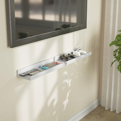 Alsonerbay White Floating Shelves Wall Mounted Set of 2, 15.7 Inch Modern White Shelves with Lip, Wood Wall Shelves with Wooden Beads for Bathroom Bedroom Living Room Nursery and More