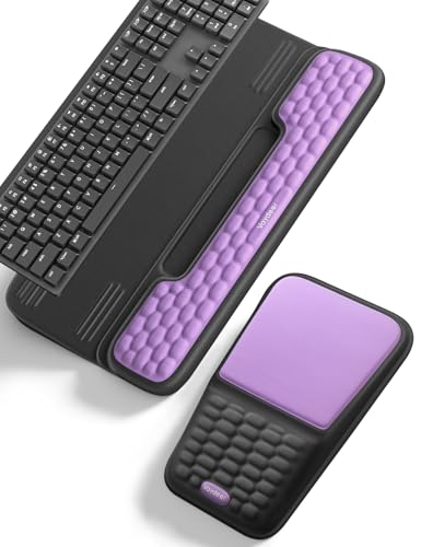 Vaydeer Keyboard Stand and Mouse Pad Set Wrist Rest, Computer Wrist Support Pad, Memory Foam Desk Cushion Mouse Support, Ergonomic Tilt Keyboard Riser Lift, Palm Hand Typing for Office, Home, Gaming - color: Purple and Black, style: With Storage Slot