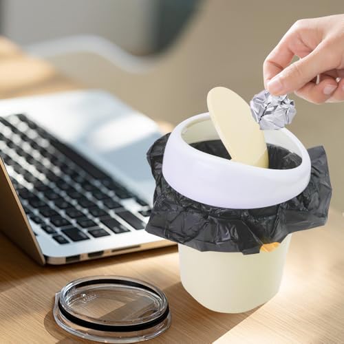 4 Pcs Plastic Mini Trash Can Wastebasket with 8 Rolls Trash Bags, Tiny Bathroom Trash Can with Swing lid, Small Countertop Waste Basket for Home Office Kitchen Vanity Tabletop