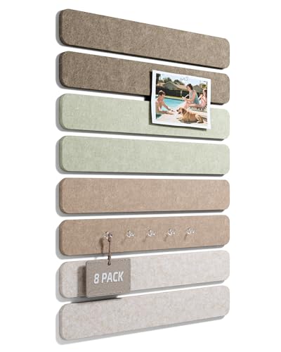Fluxynara Cork Board Alternative Felt Strip Board 8-Pack 13"x2", Office Pin Board with 50 Push Pins, Adhesive Install for Bedroom Door & Home Office (Linen Dusk) - color: Linen Dusk, size: 8-pack