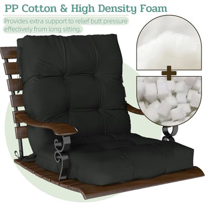 Outdoor Chair Cushions Set of 2, 42x21x4 Inch Patio Cushion for Dining/Rocking Chairs, High Back Soft Seat Pad with Ties, Indoor Outside Use, Fade-Resistant & Waterproof, Black - color: Black