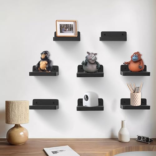 Small Floating Shelf, 4x4 Inch Display Ledges for Wall,Mini Shelves,Rustic Wood Shelf for Bedroom Living Room Bathroom Kitchen (8, Black) - color: Black, size: 4 Inch-8 Pcs