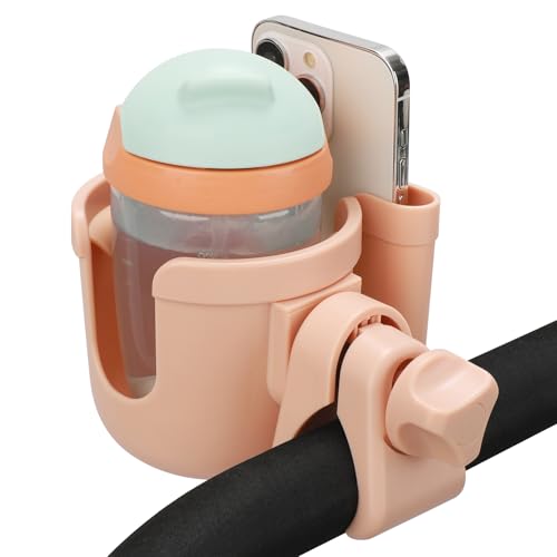 Accmor Stroller Cup Holder with Phone Holder, Bike Cup Holder, Universal Cup Holder for Uppababy Nuna Doona Strollers, 2-in-1 Cup Holder for Walker, Wheelchair, Scooter - color: All Pink