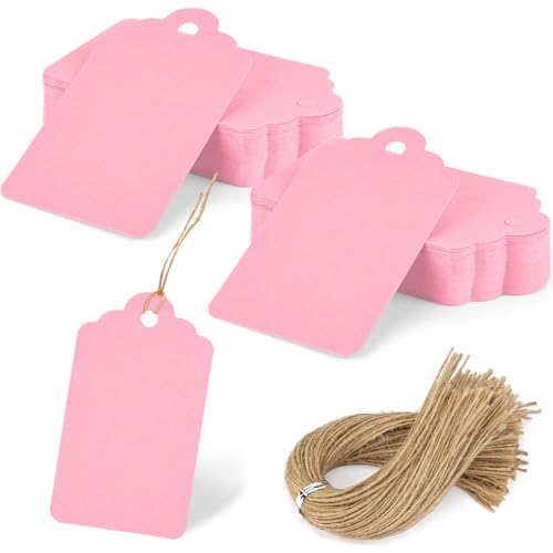 SallyFashion 120PCS Gift Tags with String 1.6 x 2.8 inch Pink Paper Hang Tags for Party Favors Baby Shower Wedding Crafts Decoration (Pink) - color: Pink