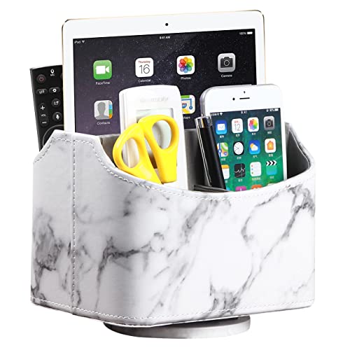 YAPISHI White Marble Leather Remote Control Holder,360 Degree Spinning Desk TV Remote Caddy/Box,Beside Table Organizer for Controller,Media,Makeup, Mobile Phone and Pen/Pencil Stationery Storage - color: 7# Marble
