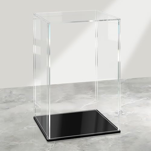 LANSCOERY Acrylic Display Case, 5.9x7.1x13.8 in, Upgraded Thickened UV-Resistant Showcase, 98% Clarity Dustproof Box with Glossy Black Base for Action Figures, LEGO & Models, Scraper & LED Light - color: Black, size: 5.9x7.1x13.8inch