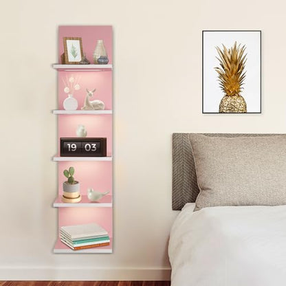 5 Tier Pink Wall Shelf Unit, Pink Shelves, Wall Shelves for Bathroom,Bedroom, Vanity Shelves, Wall Mount Vertical Lack Shelf with led - color: Pink