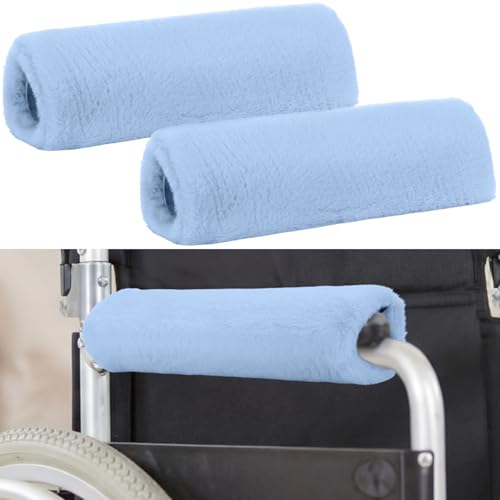Threlaco 2 Pcs Wheelchair Armrest Covers Soft Fluffy Foam Wheelchair Armrest Pads Non Slip Arm Rest Cover Cushion Pad for Armchairs Office Chairs(Blue) - color: Blue