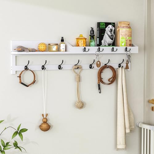 AMBIRD 35 inch Coat Rack Wall Mount, Extra Long Coat Hooks Wall Mount, Entryway Shelf with 7 Dual Coat Hooks 4 Key Hooks Mail Organizer, Wooden Wall Coat Rack with Hooks, Key Holder Rack (White) - color: White, size: 35" L