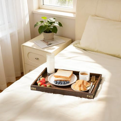 Serving Trays for Party-17In Large Serving Tray with Handles,Wooden Coffee Table Tray&Charcuterie Boards,Serving Platter for Breakfast in Bed Tray,Decorative Rectangular Tray for Ottoman/BBQ/Kitchen - size: 17*12 in