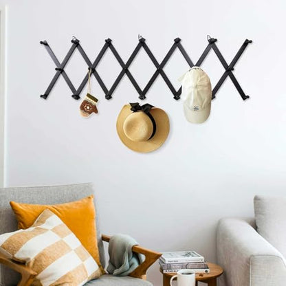 SCUNDA Wall Rack with 20 Hooks, Wooden Wall Expandable Coat Rack for Coat, Hats, Baseball Caps, Coffee Mug, Jewelry(Black) - color: Black, size: 20 Hooks