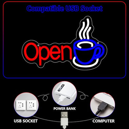 Coffee Open Neon Sign, Coffee Led Neon Light Signs for Coffee Bar Wall Decor Business Light up Sign for Coffee Station Cafe Shop Store Gift Dimmable USB Powered(13.8"*8.7") - style: COFFEE OPEN