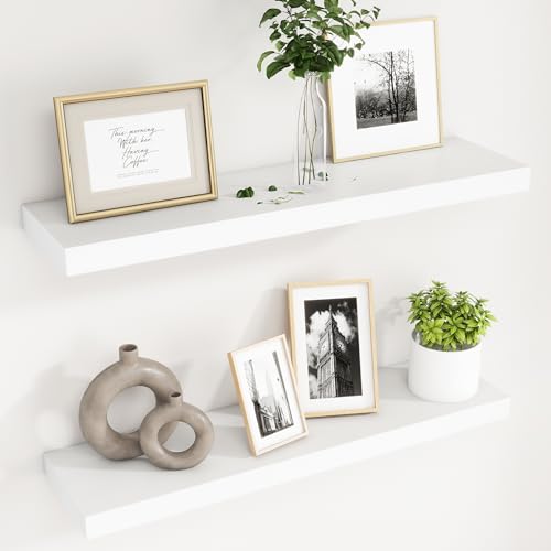 fuqing 30 Inch Floating Shelves for Wall, White Wood Floating Shelves Set of 2, 30'' Long Wooden Wall Shelves for Living Room Bedroom Bathroom Home Office - White - color: White, size: 30 Inch