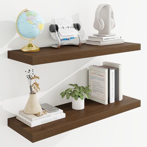 30in Floating Shelves for Wall, 30"W x 9.25"D x 1.25"H, 2 Pack Long Wall Mounted Engineered Wood Shelves with Invisible Brackets for Living Room, Bedroom, Bathroom, Kitchen Decor and Storage, Walnut - color: Dark Walnut With Invisible Metal Brackets, size