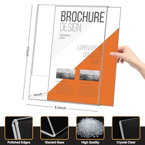 13 Pack Acrylic Sign Holder 8.5x11, L-Shape Clear Plastic Display Stands for Tabletop, Slanted Back Menu Flyer Paper Photo Picture Frame Display Stand for Restaurants Office Store Show Fair