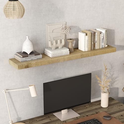 Acovy 48" Unfinished Solid Reclaimed Wood Floating Shelves, Rustic Heavy-Duty Wall Shelves, 8" Deep Floating Shelf for Living Room, Bathroom, Bedroom and Kitchen, Set of 1, Natural - color: Natural, size: 48inches-1P
