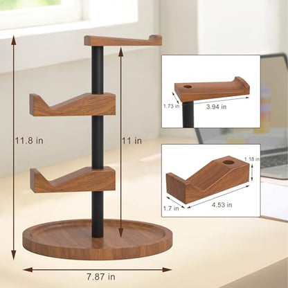Headset Stand with Gaming Controller Holder,Dual Controller Organizer Rack, Solid Wood Headphone Stand with Storage Base, Gaming Equipment Accessories for Desk