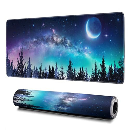 Tree Mouse Pad Abstract Starry Sky Mouse Pad 31.5x11.8 Inch Japanese Texture Non-Slip Rubber Base Large Mousepad Stitched Edges Keyboard Mouse Mat Desk Pad for Office and Home - color: Moon
