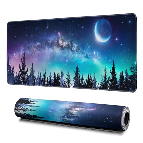 Tree Mouse Pad Abstract Starry Sky Mouse Pad 31.5x11.8 Inch Japanese Texture Non-Slip Rubber Base Large Mousepad Stitched Edges Keyboard Mouse Mat Desk Pad for Office and Home - color: Moon