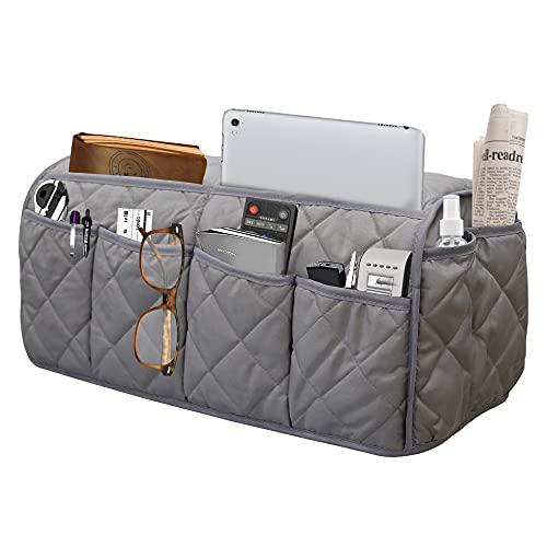 Armchair Caddy, Sofa Armrest Organizer with 14 Pockets, Waterproof Non Slip Recliner Remote Control Holder, Couch Chair Arm Storage for TV Remotes, Phone, iPad, Magazine, Books - color: Gray
