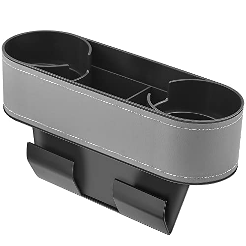 iokone Coin Side Pocket Console Side Pocket Leather Cover Car Cup Holder Auto Front Seat Organizer Cell Mobile Phone Holder (Slim-Gray) - color: Slim-Gray