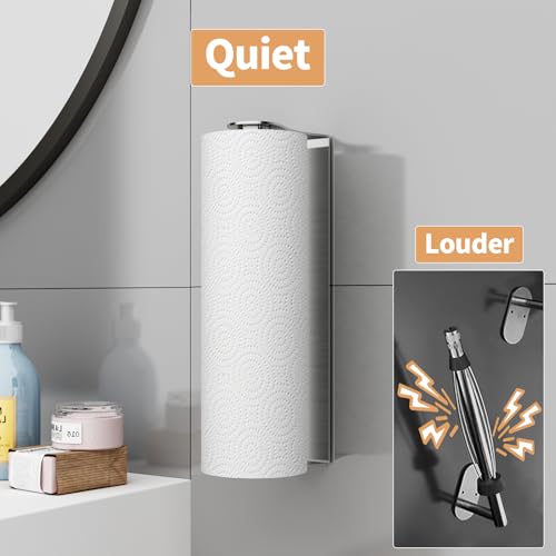 Paper Towel Holder Under Cabinet, Wall Mount Paper Towel Holder for Kitchen Bathroom, Stainless Steel, Adhesive or Screws, Silver - color: Silver