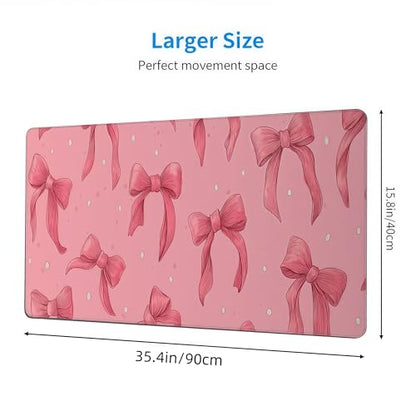 Large Pink Mouse Pad with Bows, Non-Slip Desk Mat for Laptop PC, Gaming Mousepad, 35.4 x 15.7 inches - color: Cute Bows