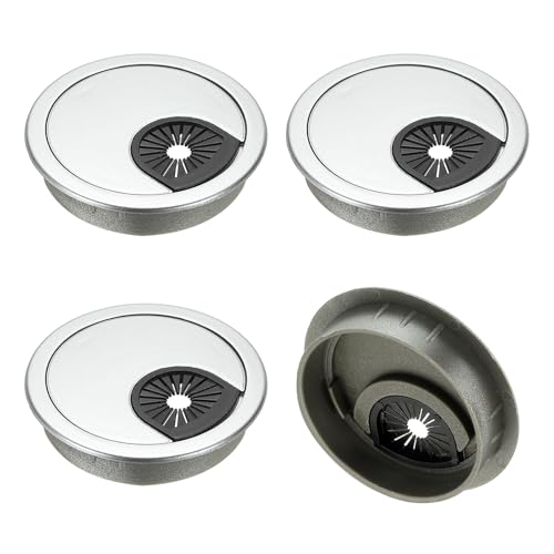 M METERXITY 4-Pack Cable Hole Cover, 2.3 Inch 59mm ABS Desk Cable Wire Cord Grommet Hole Cover for Home/Office Desktop Wire Organizer [Silver] - size: 2.3"