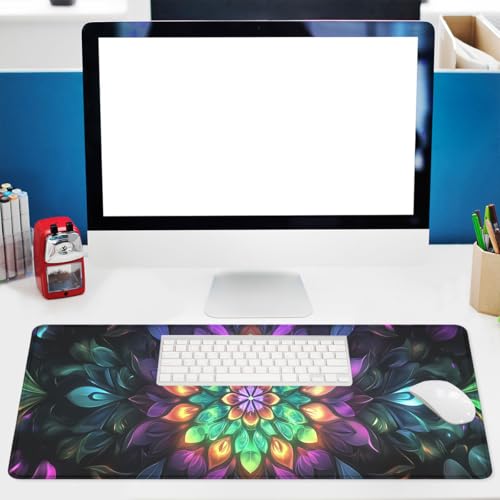 Mandala Art Gaming Mouse Pad Colorful Psychedelic Abstract Boho Large Desk Mat Waterproof Stitched Edges Rubber Base Non-Slip Deskmap Computer Keyboard Mat 31.5 x 11.8 Desk Home Office Gaming - color: Mandala Art, size: 31.5" x 11.8"