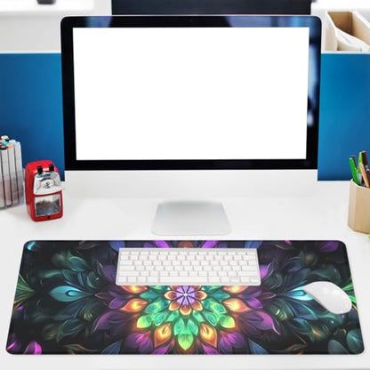 Mandala Art Gaming Mouse Pad Colorful Psychedelic Abstract Boho Large Desk Mat Waterproof Stitched Edges Rubber Base Non-Slip Deskmap Computer Keyboard Mat 31.5 x 11.8 Desk Home Office Gaming - color: Mandala Art, size: 31.5" x 11.8"