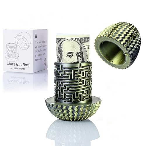 Maze Puzzle Box for Cash Gift, Money Holder Gift Box | Maze puzzle, hidden cash compartment, money gift, birthday anniversary, brain teaser, surprise holder gift for teens & adults - color: Black-gold