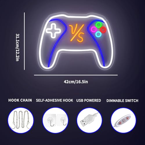 VS Gamepad Neon Sign - Dimmable USB Powered LED Light for Game Room/Teen Boy Bedroom Decor, Birthday Christmas Gift for Gamers - style: VS GamePad