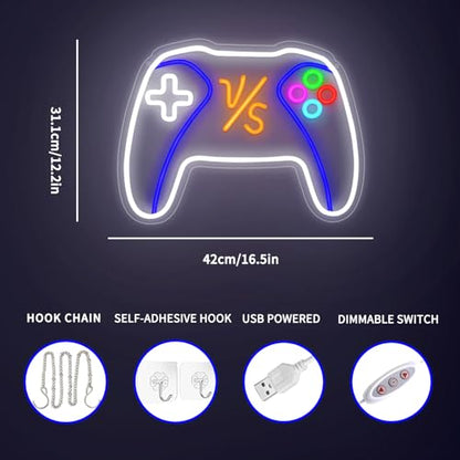 VS Gamepad Neon Sign - Dimmable USB Powered LED Light for Game Room/Teen Boy Bedroom Decor, Birthday Christmas Gift for Gamers - style: VS GamePad