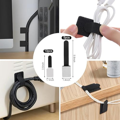 137PCS Cable Management Kit 4 Cable Sleeve Split 100 Cable Zip Ties 10 Cable Clips 15 Adhesive Wall Cable Tie 10 Cable Zip Tie for TV Computer Office Home Under Desk - color: Black