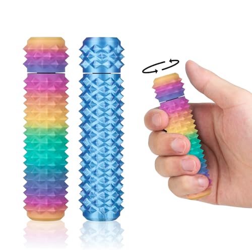 Little Ouchies Pain Stim Fidget Toy, 3D Printed Pocket Spiky Keychain with Clicker Button Spinner Sensory Toys for Anxiety Focus & Stress Reduction Novelty Gifts(Pink Blue+Rainbow1) - color: Pink Blue+rainbow1