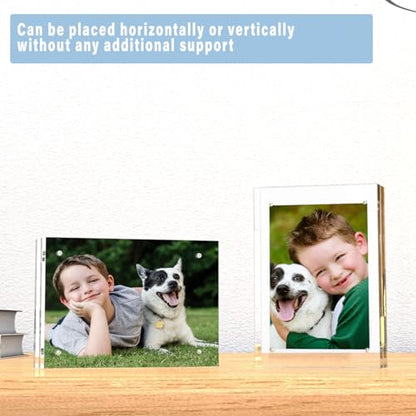 HELPLEX Acrylic Frame, 5 Pack 3.5x5 Acrylic Picture Frames, 20mm Thicker Frameless Clear Double Sided Magnetic Frame, Free Standing Desktop Display - size: 3.5x5(5 PACK)