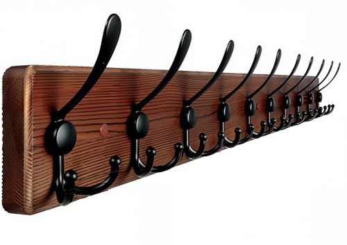 Large Coat Rack Wall Mount 38.6'' Rustic Wood Coat Rack Hook Long Coat Hooks Wall Mount Farmhouse Wall Hooks for Hanging Coat, Bags, Towels - color: Brown Plate & Black Hook, size: 1 Item-10 Hooks