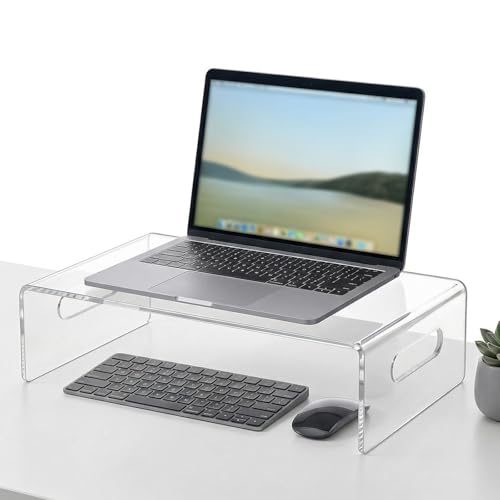 2 Pcs Acrylic Monitor Stand, Clear Laptop Stand with Handle Monitor Riser Desk Accessories for Office, School, Home