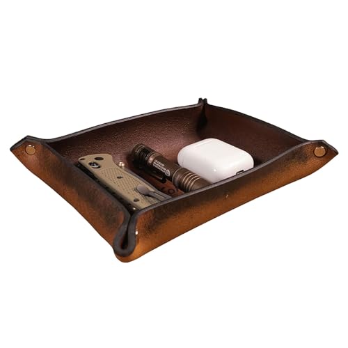 Valet Tray – Full-Grain Leather Catchall Organizer for Keys, Phone & Wallet – Rustic Nightstand & Desk Tray with Raised Sides – Handmade in USA (Vintage Brown, Small Rectangle) - color: Vintage Brown, size: Small Rectangle