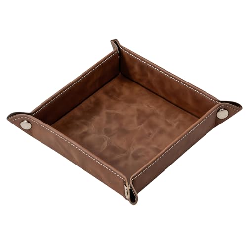 Valet Tray Desktop Storage Organizer – Vegan Leather Catchall Bedside Vanity Tray Nightstand Caddy Holder for Remote Controller, Watch, Keys, Phone, Wallet, Coin, Jewelry, Stone Brown - color: Stone Brown