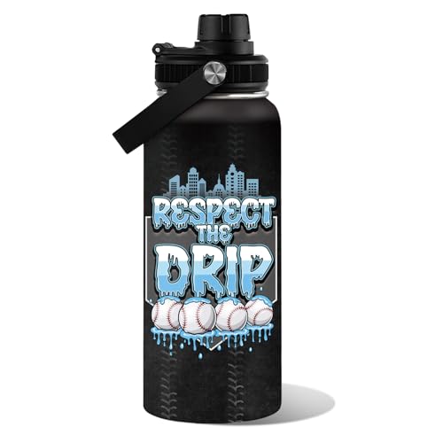 Baseball Drip Water Bottle for Boys Girls, Baseball Ice Cream The Drip Stainless Steel Sport Tumbler 32oz With Lid Reusable Drink Cups Party Favors for Sport Birthday Decorations Supplies - color: Baseball-3