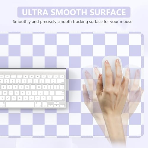 iCasso Desk Pad Mat, Desk Matt for Desktop, Cute XXL Large Mouse Pad, Anti-Slip Big Mousepad with Stitched Edges, Keyboard Pad Mouse Mat for Computer (Purple Checkered) - color: Purple Checkered