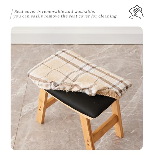 Kitsanery Foot Stool,Ottoman,Bamboo Small Sofa Foot Rest Under Desk,Extra Seating for Living Room, Bedroom and Kitchen (Natural Stool Legs - Stripes Surface) - color: Natural Stool Legs - Stripes Surface