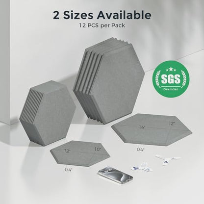 Self-Adhesive Acoustic Panels [390 lbs/yd³ Ultra-High Density], 2nd Generation Sound Absorbing Panel, Professional Level Sound Panel, Polyester Soundproof Foam [Medium Hexagon, Moon Grey] - color: Moon Grey, size: Medium Hexagon (12''x10''x0.4'')