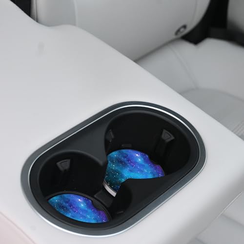 Car Coasters Pack of 2,Nebula Galaxy Ceramic Cup Holders Car Coasters,Keep Cup Holders Clean and Dry,Drink Cup Car Holder Coasters with A Finger Notch - color: Nebula Galaxy