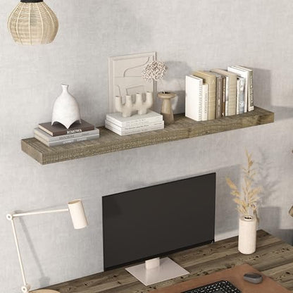 Acovy 48" Unfinished Solid Reclaimed Wood Floating Shelves, Rustic Heavy-Duty Wall Shelves, 8" Deep Floating Shelf for Living Room, Bathroom, Bedroom and Kitchen, Set of 1, Grey - color: Cement Grey, size: 48inches-1P