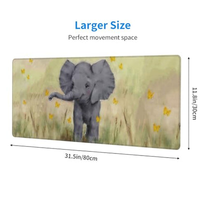 Baby Elephant with Butterflies Mouse Pad Large Gaming Mousepad Non-Slip Rubber Base Keyboard Mouse Mat for Laptop Keyboard Desktop 31.5 x 11.8 inch - color: Baby Elephant With Butterflies