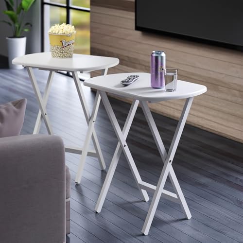 Winsome Corbett Set of 2 Oversized Foldable Snack Tables, Easy to Store Portable Fold Up Table Set for Kitchen, Living Room TV Dining, Crafts, Puzzles, Work from Home - color: White