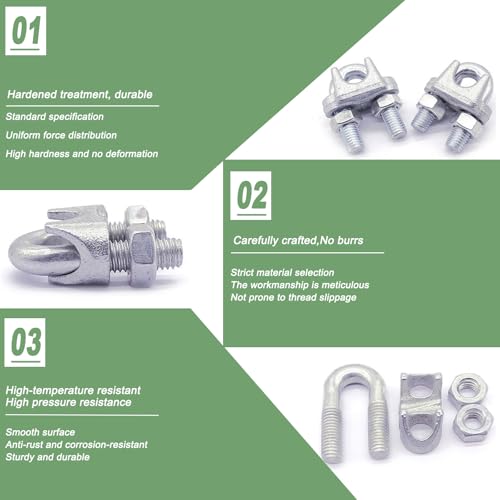 200PCS M6 Galvanized Zinc-Plated Wire Rope Cable Clamp Clips, 1/4" Wire Cable Clamps with U-Bolt Saddle Fasteners for Secure Rigging & Marine Use - size: M6-200PCS